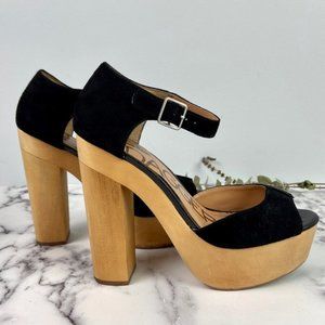 Kelsi Dagger Wynette Black Suede Wooden Platforms